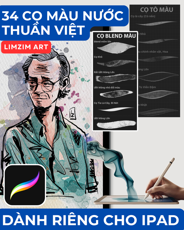 (PROCREATE) BỘ CỌ MÀU NƯỚC LIMZIM WATERCOLOR BRUSH